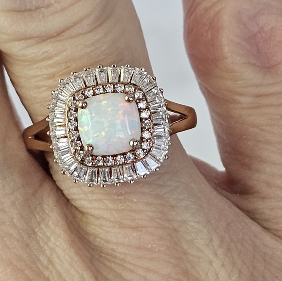 Diamonique Baquettes & Opal 18k Rose Gold over Sterling Silver 💍 Sz 8. - Picture 16 of 16